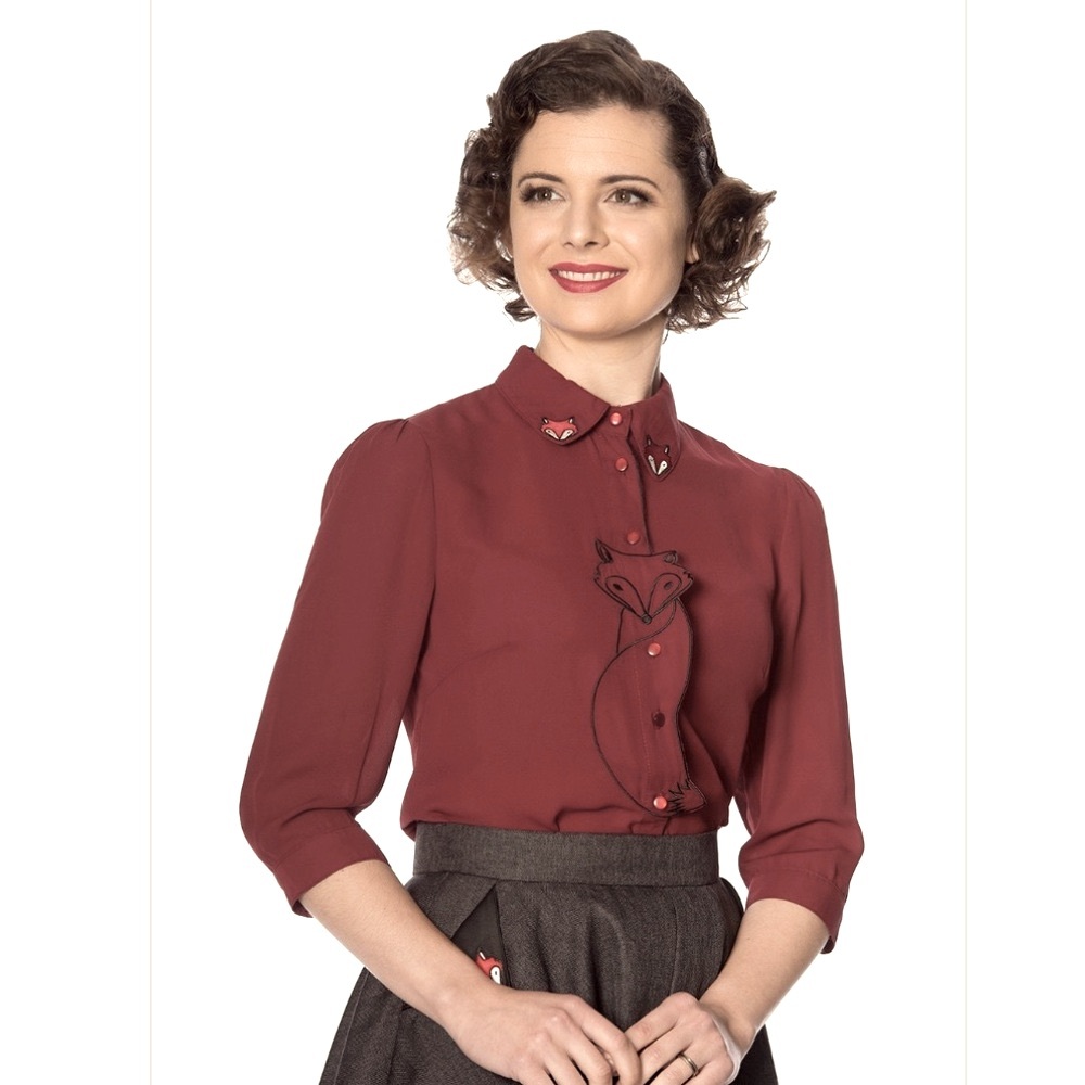 Foxy Fox Top by Banned Retro in Burgundy